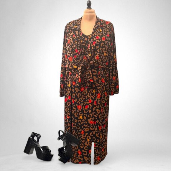 IMAN Chic Runway Jersey Dress & Tie Front Topper Leopard Print Set, Size 3XP - Picture 3 of 11